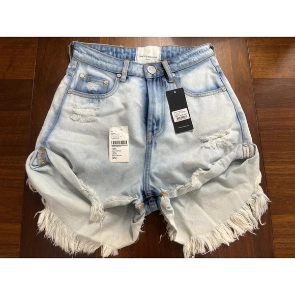One Teaspoon Bandit High Waist Denim Short in Blue Tornado 25 New Womens Jeans - Picture 5 of 16